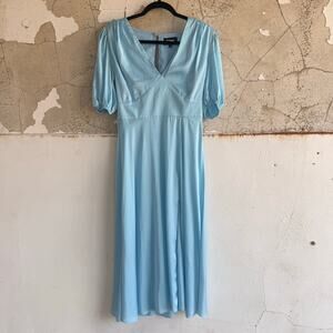 Alexia Admor Nola Dress Puff Sleeve Satin Midi Light Blue Wedding Guest Cocktail